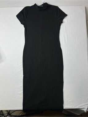 Fashion Nova Black Short-Sleeve Mock Neck Midi/Maxi Dress